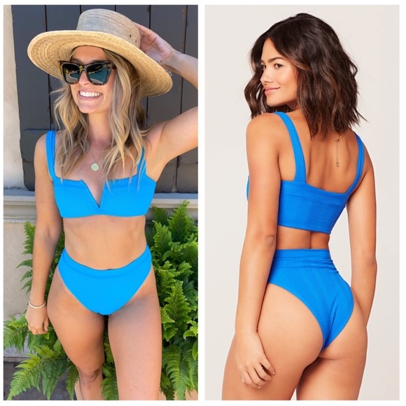 L*Space Frenchi Ribbed Swim Bikini Bottom Electric Blue